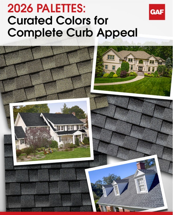 Curated samples and residential examples showcasing top GAF roof shingle colors for 2026 curb appeal.